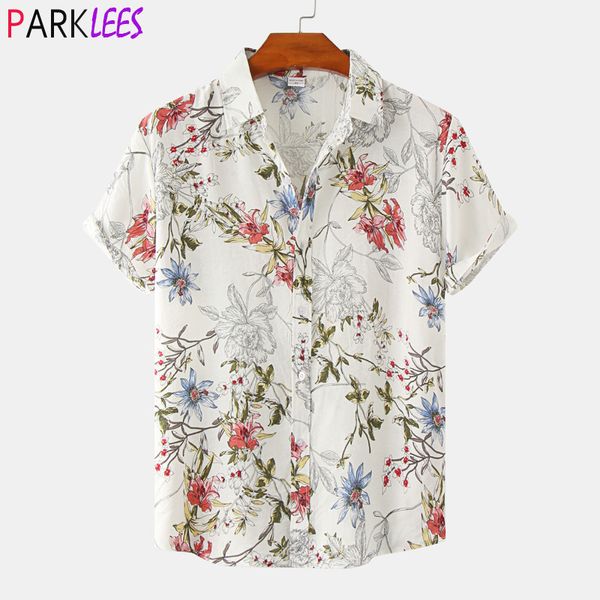 Chemises décontractées pour hommes Chemises hawaïennes florales pour hommes à manches courtes grande taille Chemise de plage décontractée boutonnée fête de vacances Aloha Chemise d'été Chemise 230506