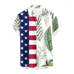 Chemises décontractées pour hommes hommes drôles hawaïens 3d imprimement de l'indépendance bouton graphique à manches courtes