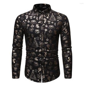 Casual shirts voor heren heren groene bloemenprint jurk slank fit met lange mouwen kerstshirt mannen feest bruiloft smoking tuxedo chemise homme xl