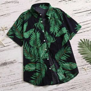 Chemises décontractées pour hommes Hawaiian Casual Shirt à la mode plante tropicale Imprimé à manches courtes Bouton de revers lâche Summer Aloha Beach Suit YQ240408