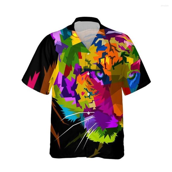 Chemises décontractées pour hommes Chemise hawaïenne pour hommes 3D coloré animal tigre imprimé mode féroce tendance harajuku dessin animé lâche surdimensionné hauts 5xl