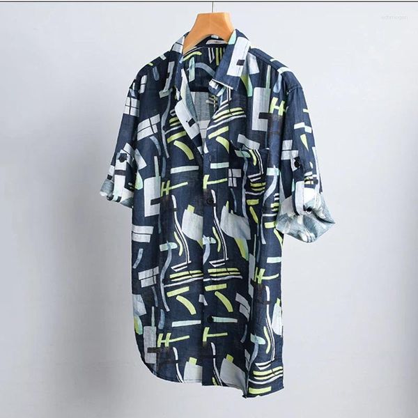 Chemises décontractées pour hommes Mens Hawaiian Shirt Short à manches courtes Blocs de couleur chaotique de la plage d'été imprimées Floral Aloha