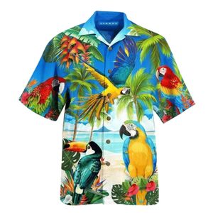 Chemises décontractées pour hommes Chemises hawaïennes pour hommes Chemise à imprimé perroquet pour hommes Été à manches courtes Col rabattu Streetwear Lâche Vacances Beachwear Camisa 230710