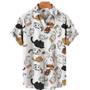 Casual shirts heren heren heren kitten enkele borst kort sved shirt 3D digitaal gedrukt casual shirt losmodabele grote 5xl 2024 y240506