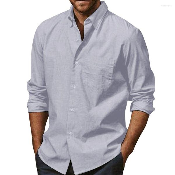 Chemises décontractées pour hommes style en lin à manches longues à manches longues à manches longues