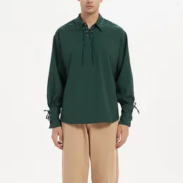 Chemises décontractées pour hommes Hommes à manches longues Vert Médiéval Bandage Vintage Blouses Printemps Automne Oversize Veste d'affaires Rétro Bouton Blusas