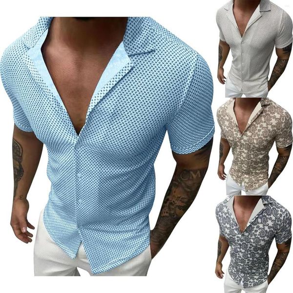 Chemises décontractées pour hommes Chemise à superposition à manches longues pour hommes Été Coupe ajustée Jeunesse Fleur de cajou À manches courtes Coupe athlétique