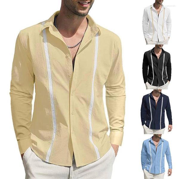 Chemises décontractées pour hommes Hommes à manches longues Col de chemise Tops Blouse Beach Button-Down T Party Cocktail Robe de mariée Vêtements pour hommes