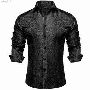 Chemises décontractées pour hommes pour hommes à manches longues noire paisley robe de soie décontractée la soirée sociale de luxe créatrice masculine pour hommes yq240409