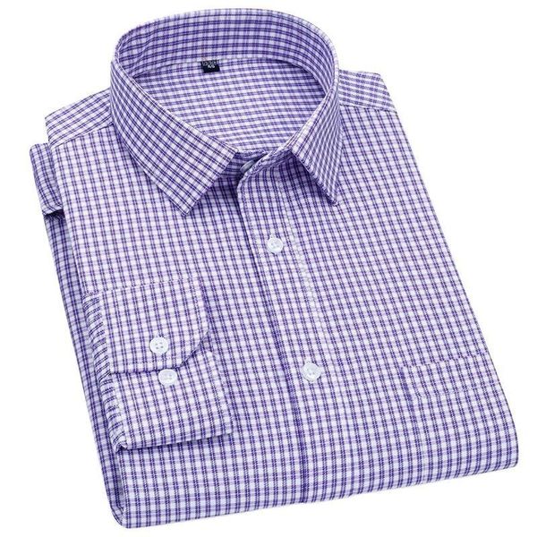 Camisas casuales para hombres Camisa de manga larga para hombres Business Casual Classic Plaid Striped Checked Blue Purple Male Social Dress Shirts for Man Button Shirt 230807