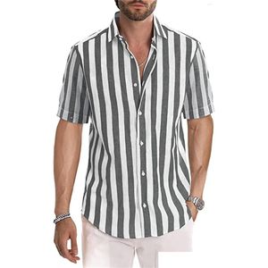 Chemises décontractées pour hommes Hommes Menwork Stripe Tops Mode Bien Ajusté Confortable Contraste Couleur Laepl Bouton Drop Livraison Vêtements Tissu Dhkwe