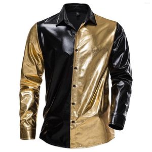 Chemises décontractées pour hommes Tops métalliques pour hommes Chemise à blocs de couleurs Mode Bouton à manches longues Années 70 Soirée à thème Disco Costume de scène