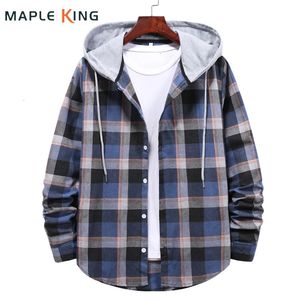 Chemises décontractées pour hommes Hommes Plaid à capuche à carreaux Chemise en flanelle Casual Loose Blouse à manches longues Tops Hommes Chemise Homme Social Chemise Veste Vêtements 231012