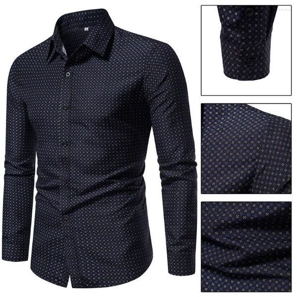 Camisas casuales para hombres Camisa con estampado para hombre Cuello clásico formal Blusa de manga larga Solapa con botones Tops Ropa para hombres