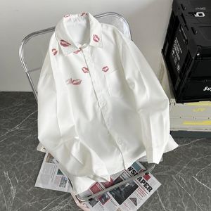 Camisas informales para hombre, moda estampada para hombre, sencilla, combina con todo, blanca, elegante, holgada, de manga larga, para adolescentes, camisa Unisex, blusas con botones