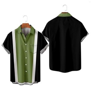 Camisas casuales para hombre Camiseta de manga corta hawaiana estampada para hombre con botones en la playa roja ajustada