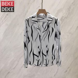 Chemises décontractées pour hommes Chemise imprimée pour hommes Printemps Eté Section mince Manches longues Boutonnées Tops Slim Fit Fashion Noir Blanc Plus Size