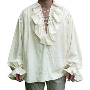 Chemises décontractées pour hommes Costume Renaissance pour hommes à volants à manches longues à lacets médiéval Steampunk Pirate Shirt Cosplay Prince Drama Stage Tops 230221