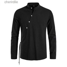 Camisas casuales para hombres para hombres retro camisa de lino de algodón a cuadros con cuello de manga larga camisa gótica gótica renacentista