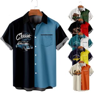 Chemises décontractées pour hommes Hommes Rétro Racing Revers Lâche Poche poitrine Manches courtes Funky Hawaiian 230309