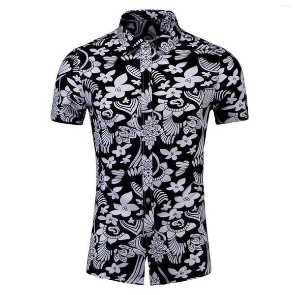 Camisas casuales para hombres Camisa de mameluco para hombres Verano Estampado delgado Manga corta Moda Camiseta larga para polainas Hombres