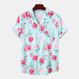 Camisas informales para hombre, camisa hawaiana de manga corta con estampado Floral de rosas para hombre, ropa de playa de talla grande, vacaciones para hombre, fiesta Aloha Rock XXXL