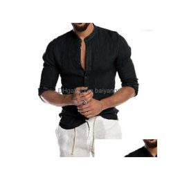 Chemises décontractées pour hommes Mens S-5xl 2023 Linage d'été à manches longues en coton solide à manches masculines à manches masculines