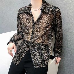 Camisas casuales para hombres para hombres sexy leopardo huella de huella en transmisión de hielo de la camisa de seda de hielo otoño sin género jóven