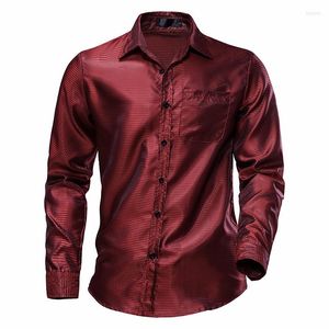 Casual shirts voor heren heren Shiny Wine Red Dot Silk Like Dress Vintage 70s Disco Dance Shirt Men Club Nightclub Party Stage Prom Chemise Homme Homme