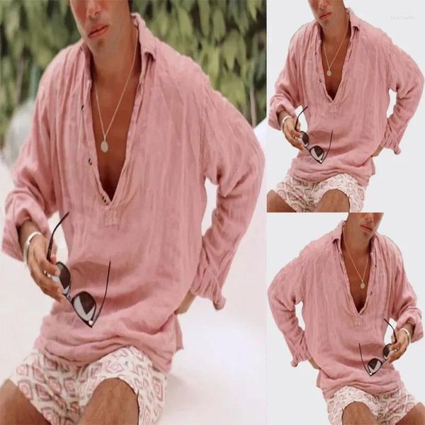 Chemises décontractées pour hommes chemises pour hommes coton et lin couloir de couleur unpeau à manches longues Lumière plage cuit en vrac