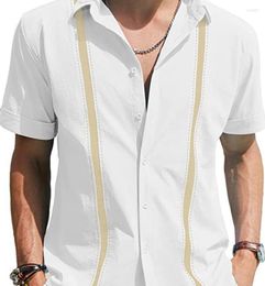 Chemises décontractées pour hommes chemise pour hommes à manches courtes Patchwork Style caribéen mexicain chemisier de plage bouton de revers d'été solide
