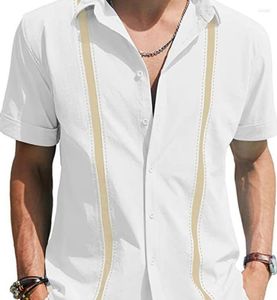 Camisas casuales para hombres Camisa para hombre Manga corta Patchwork Estilo caribeño mexicano Blusa de playa Botón de solapa de verano Sólido