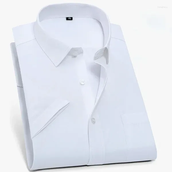 Chemises décontractées pour hommes chemises à manches courtes courte blanc rose bleu rose facile et élastique robe confortable plus taille et hauts mâles yyqwsj