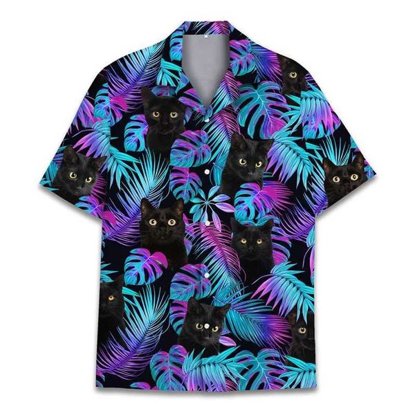 Chemises décontractées pour hommes chemises animales chat raton laveur hawaïen 3d imprimer dinosaure chemise bouton revers courtes manches mode