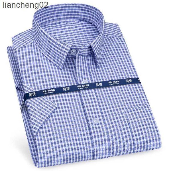 Camisas casuales para hombres Camisa de manga corta para hombre Camisas de vestir sociales masculinas a cuadros clásicas informales de negocios Camisas de calidad de playa azul púrpura W0328