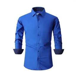 Chemises décontractées pour hommes Hommes Slim Fit Robe Chemise Solide Couleur Col Turndown Bouton à manches longues Haut de gamme Patchwork Tunique Vêtements d'affaires