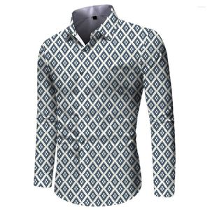 Chemises décontractées pour hommes Hommes Slim Fit Imprimer Manches longues Revers boutonné Chemise Party T Dress Up Band Collier Cardigan