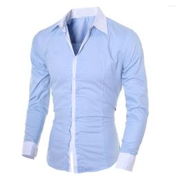 Chemises décontractées pour hommes Hommes Couleur unie Slim Fit à manches longues Top Blouse Style coréen Chemise sauvage