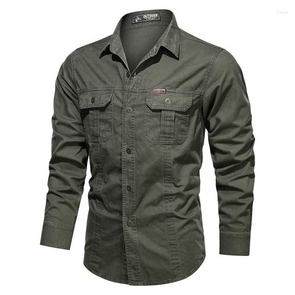 Camisas casuales para hombres para hombre primavera y otoño manga larga color sólido uniforme militar camisa al aire libre tamaño grande carga tops masculinos