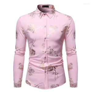 Chemises décontractées pour hommes mens estampillation à manches longues Men de rose chemise printemps mode floral mâle bouton de garçons sociaux surdimensionnés surdimensionnés