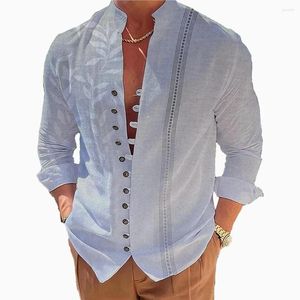 Casual overhemden voor heren Heren overhemd met opstaande kraag, losse blouse met lange mouwen, button-down tops, gradiëntkleur, mode, luxe kleding