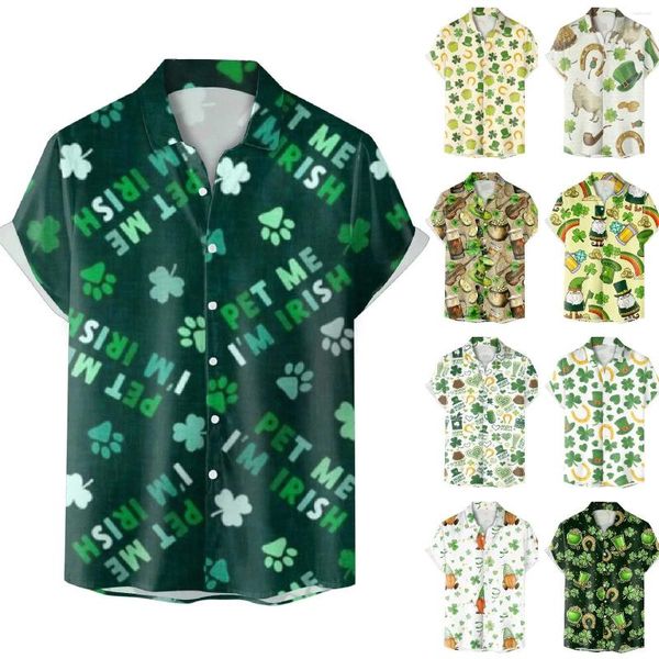 Chemises décontractées pour hommes Hommes StPatricks Day 3D Impression numérique Mode Revers Chemise à manches courtes Top Pack