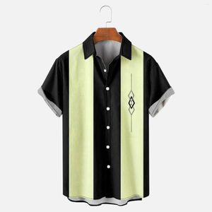 Chemises d￩contract￩es pour hommes chemises de mode d'￩t￩ ray￩es baissent le collier l￢che streetwear boutons ￠ manches courtes blouse camisa hombre