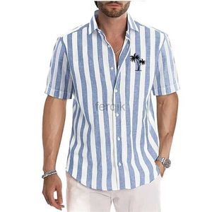 Casual shirts heren heren heren zomer modeontwerp gestreepte kokosprint polo kraag shirt met korte mouwen 24416