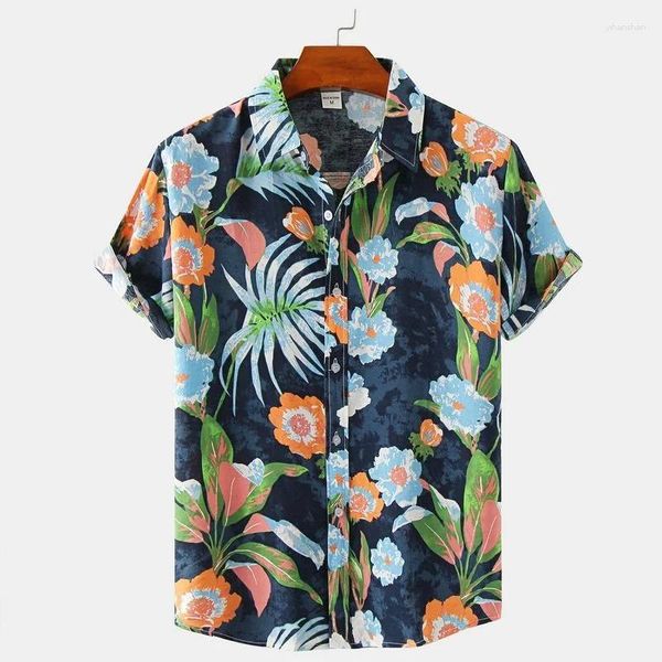 Chemises décontractées pour hommes Hommes Summer Flower 3D Imprimer Beach Shirt Hawaiian Vacances Floral Tops Manches courtes Streetwear Aloha Button Blouse