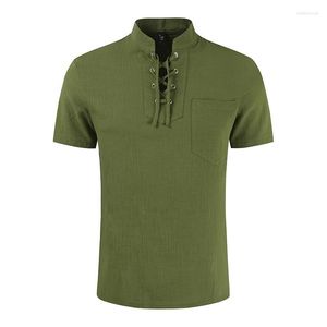 Chemises décontractées pour hommes Chemise d'été pour hommes à manches courtes en coton lin hommes en vrac sans col léger vêtements chemise hommemen's eldd22
