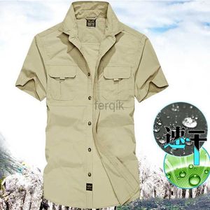 Camisas casuales para hombres para hombres Summer de manga corta bolsas de camisa al aire libre blusa seca rápida montañismo senderismo pesca ropa de trabajo militar gran tamaño 24416