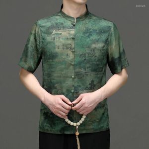 Hommes chemises décontractées hommes traditionnel chinois encre peinture vêtements printemps automne solide Tang Costume hommes Tai Chi maître Costume homme