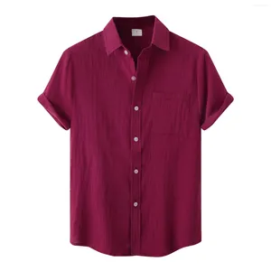 Chemises décontractées pour hommes Hommes tendance coton lin à manches courtes haut couleur unie revers bouton coupe ample chemisiers hawaïen confort tunique