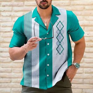 Chemises décontractées pour hommes Chemise de bowling vintage pour hommes Rétro rayé à manches courtes Boutonné Beach Tops Costume